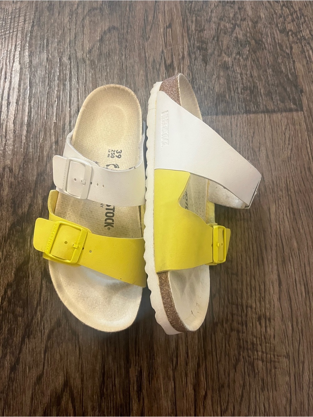 Birkenstock Kids White and Yellow Two-Buckle Sandals